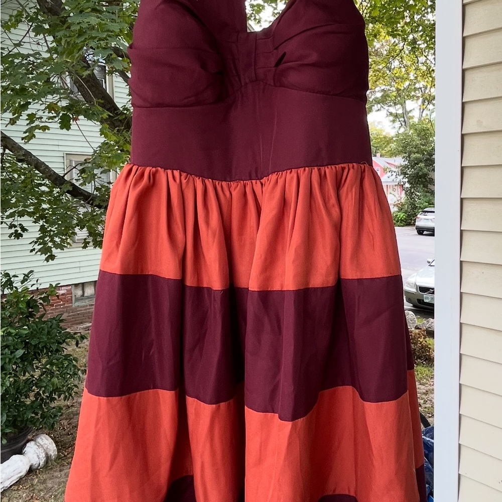 Twelve by Twelve Strapless Burgundy and Orange Dress
